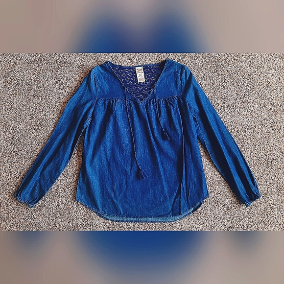 Women's Peasant Shirt Blue Denim Color Size Small - Picture 1 of 4